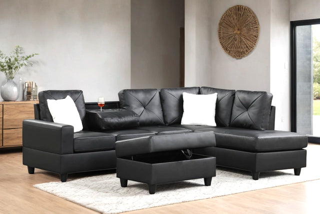 Rocket PU Reversible Sectional (Black) - Sectional