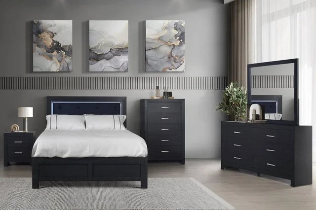 MOONLIGHT BLACK - 5pc Queen, King Bedroom Set - QUEEN 5PC