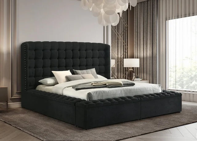 Madonna Black Platform Bed - Queen, King - Queen