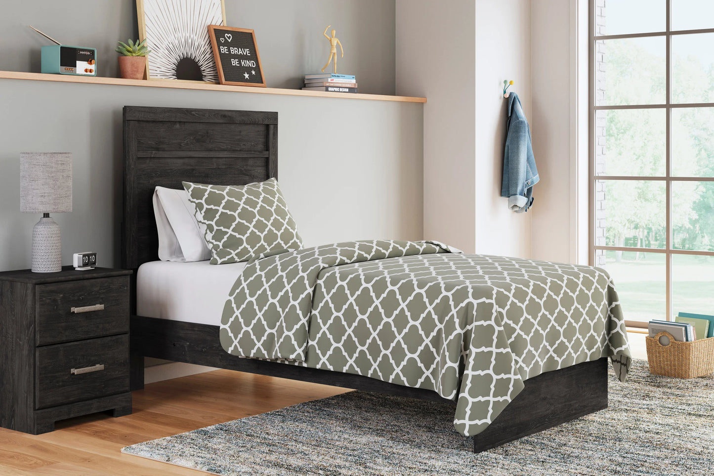 5pcs or 4pcs Ashley B2589 Charcoal Wood Finish Bedroom Set