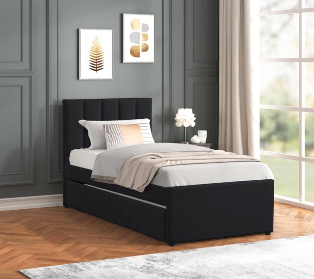 MAYA - Black Platform Bed w/ Trundle