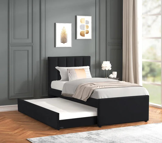MAYA - Black Twin, Full Platform Bed w/ Trundle - TWIN