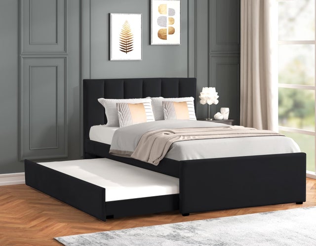 MAYA - Black Platform Bed w/ Trundle