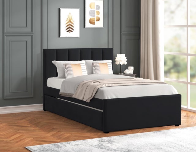 MAYA - Black Platform Bed w/ Trundle