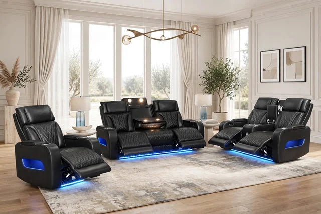 DUBAI 3PC Black Power Reclining Set