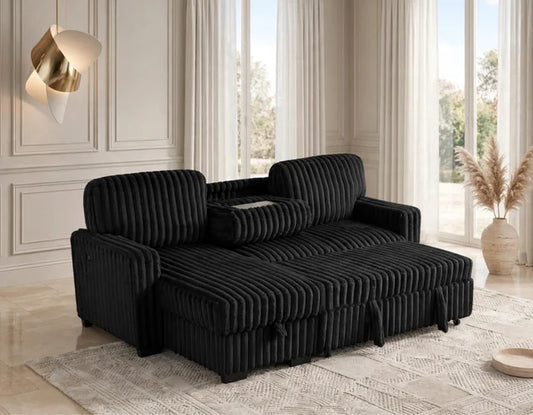 Poland Black Reversible Sectional With Pull-Out Bed (ETA 9/28)