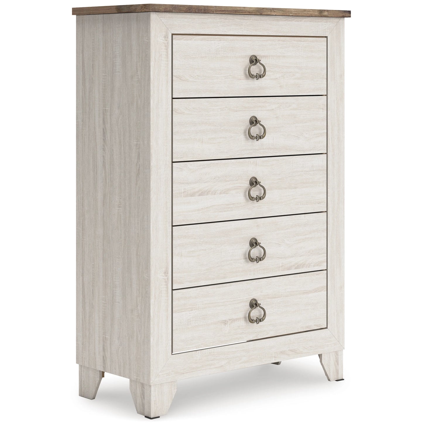5pcs Ashley B4804 Warm White Wood Finish Bedroom Set