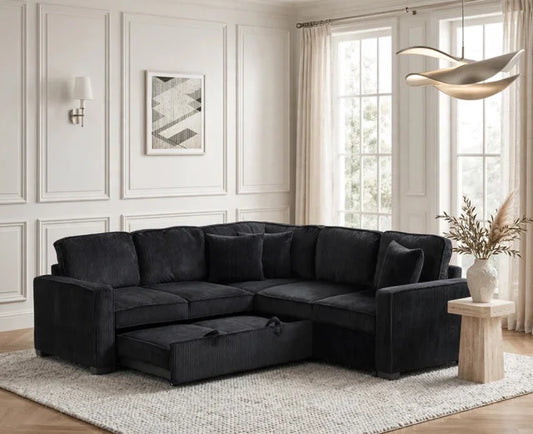Ariel Black Sectional With Pull-Out Bed