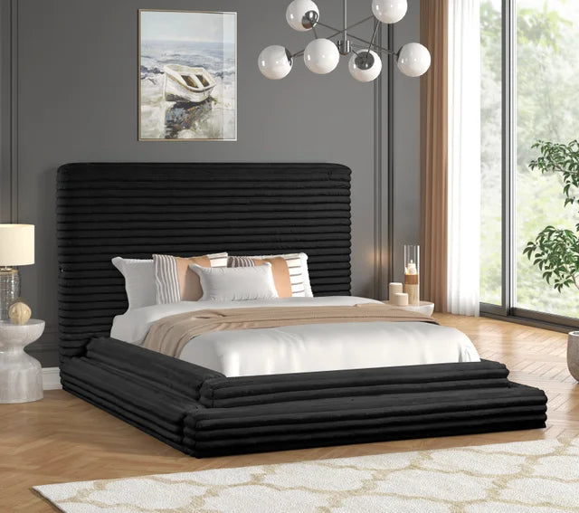 Mariah Black Platform Bed - Queen, King - QUEEN
