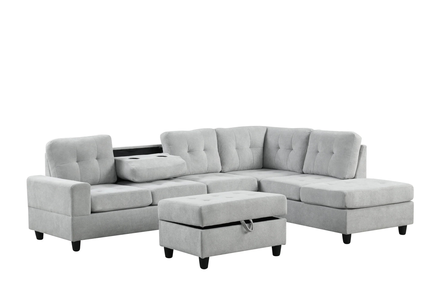 41Heights Grey Reversible Sectional & Storage Ottoman