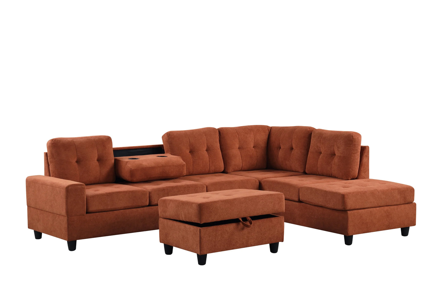 43Heights Rust Reversible Sectional & Storage Ottoman