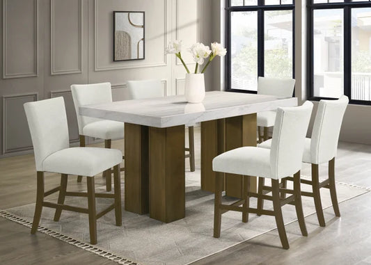 Capri20 - (GENUINE MARBLE) Counter Height Table & 6-Chairs