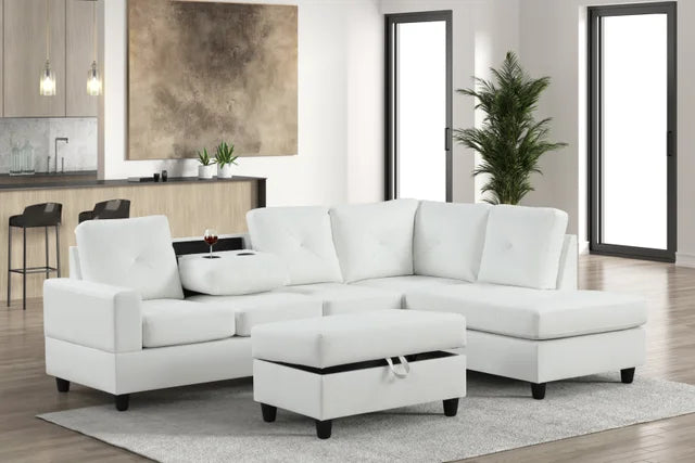 Rocket White PU Reversible Sectional - Sectional
