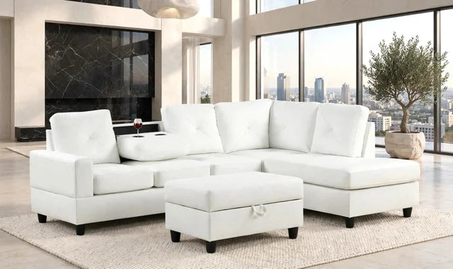 Rocket White PU Reversible Sectional
