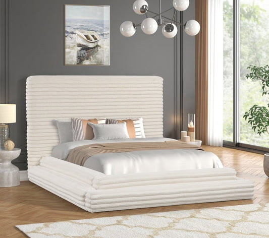 Mariah Beige Platform Bed - Queen, King - QUEEN