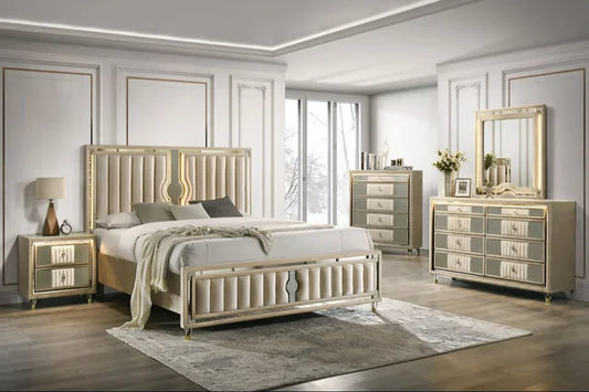 Venetian 4pc or 5pc Platform Bedroom Set - Queen, King - Queen 4pc