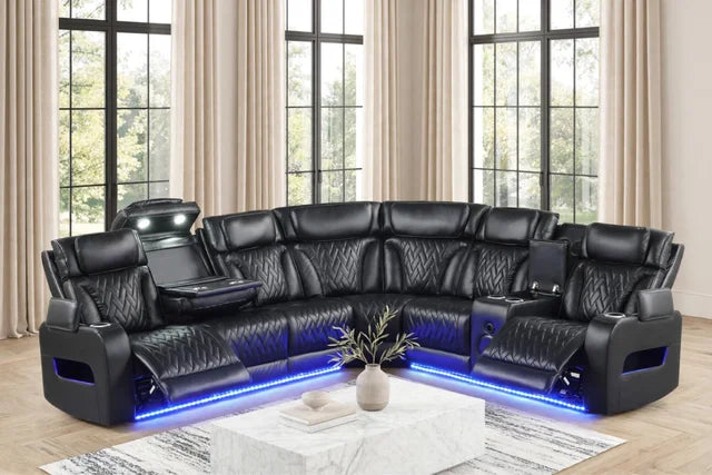 Barcelona Black Power Reclining Sectional (Power Headrests)