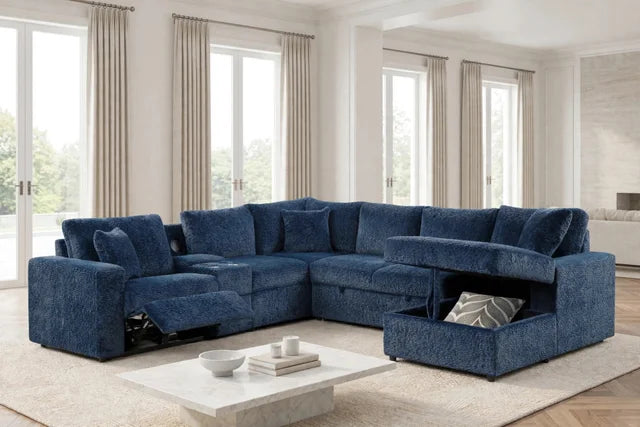 Hunter Blue Sectional (W/ Bluetooth Speaker & Pull-Out Bed)