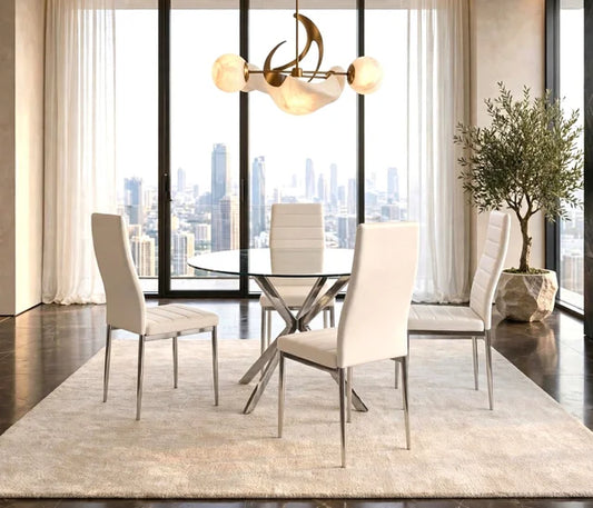 D108 - White - Glass Table + 4 Chairs