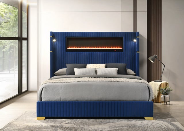 Romance2 Blue Platform Bed - Queen, King - Queen