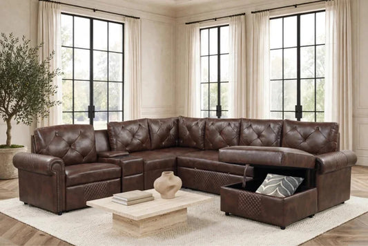 Winston Brown Power Reclining Sectional (w/ Pull-Out Bed)