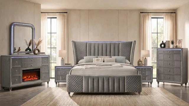 Cleopatra Grey 4PC OR 5PC Set - Queen, King **NEW ARRIVAL** - 4PC QUEEN