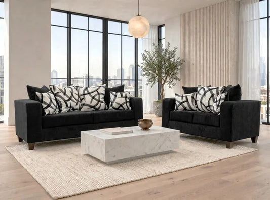 110 - Black Sofa & Loveseat Set