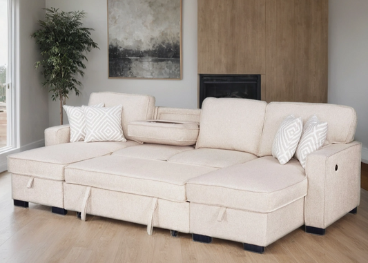 Sahara Beige Double Storage Chaise Sectional