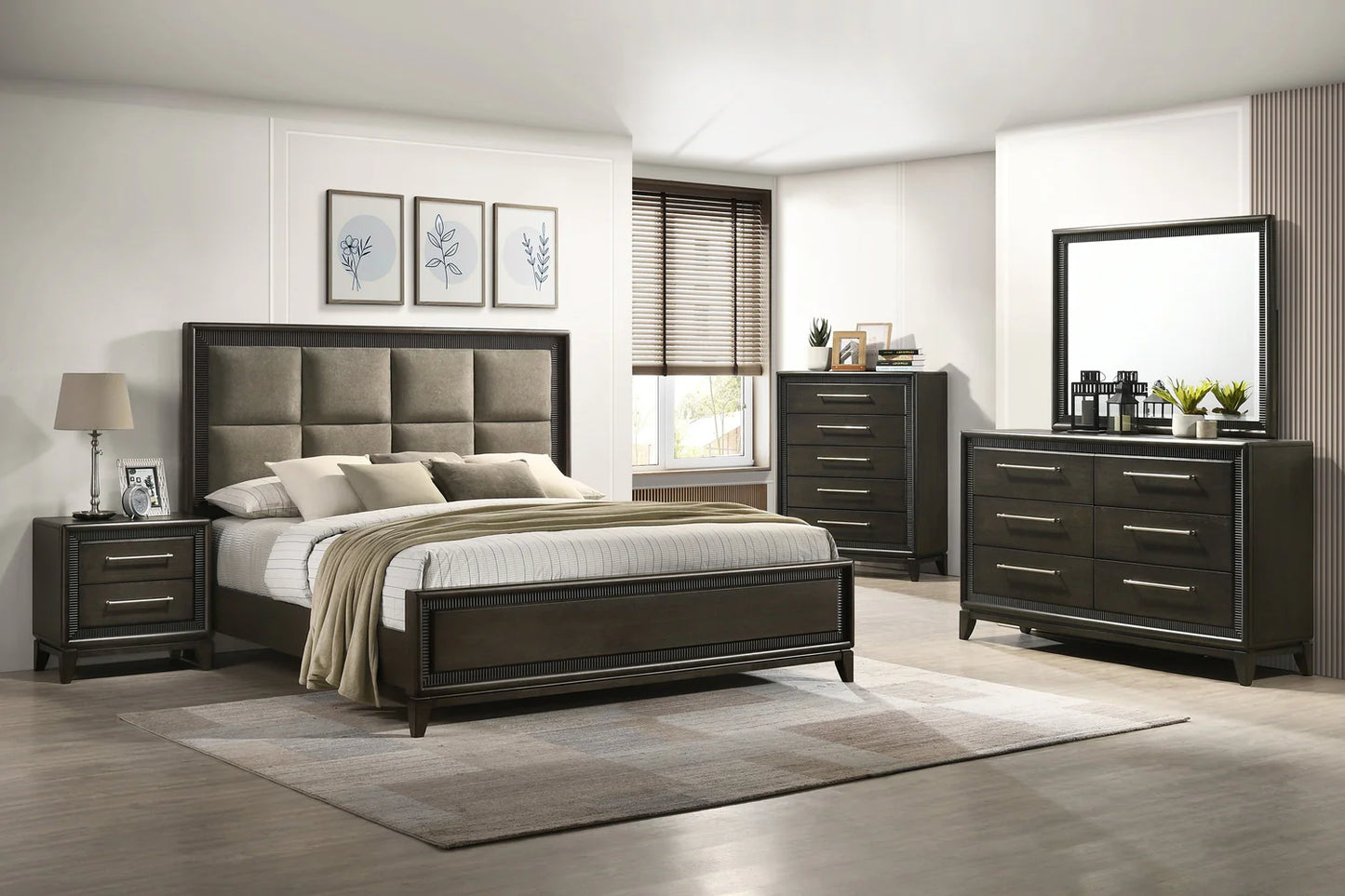 5pcs Saratoga Brown Wood Finish Bedroom Set