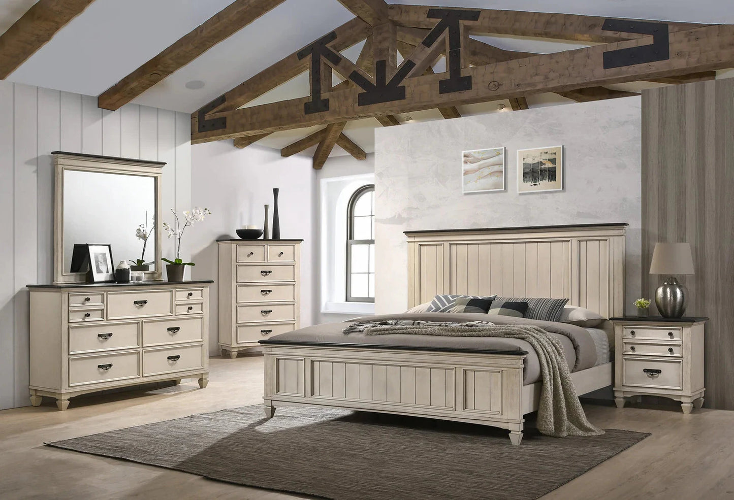 5pcs Sawyer Cream & Brown Bedroom Set