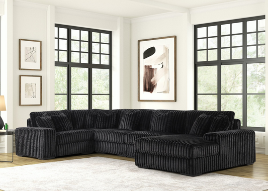 Seasons2 Black Corduroy Fabric Oversized Sectional