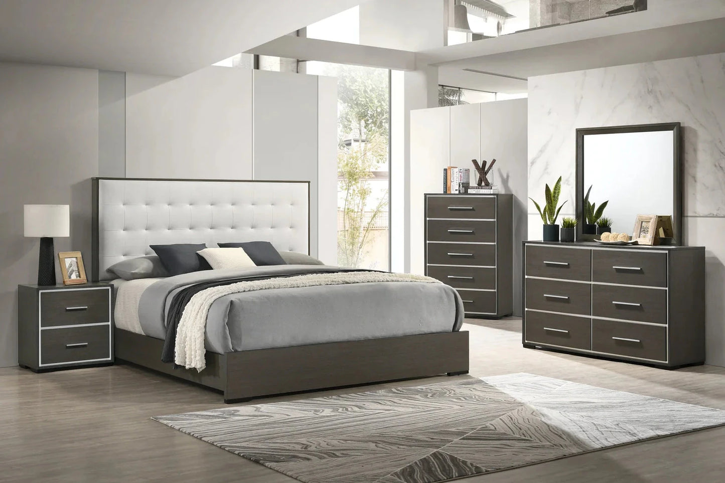 sharpe brown upholstered panel bedroom set