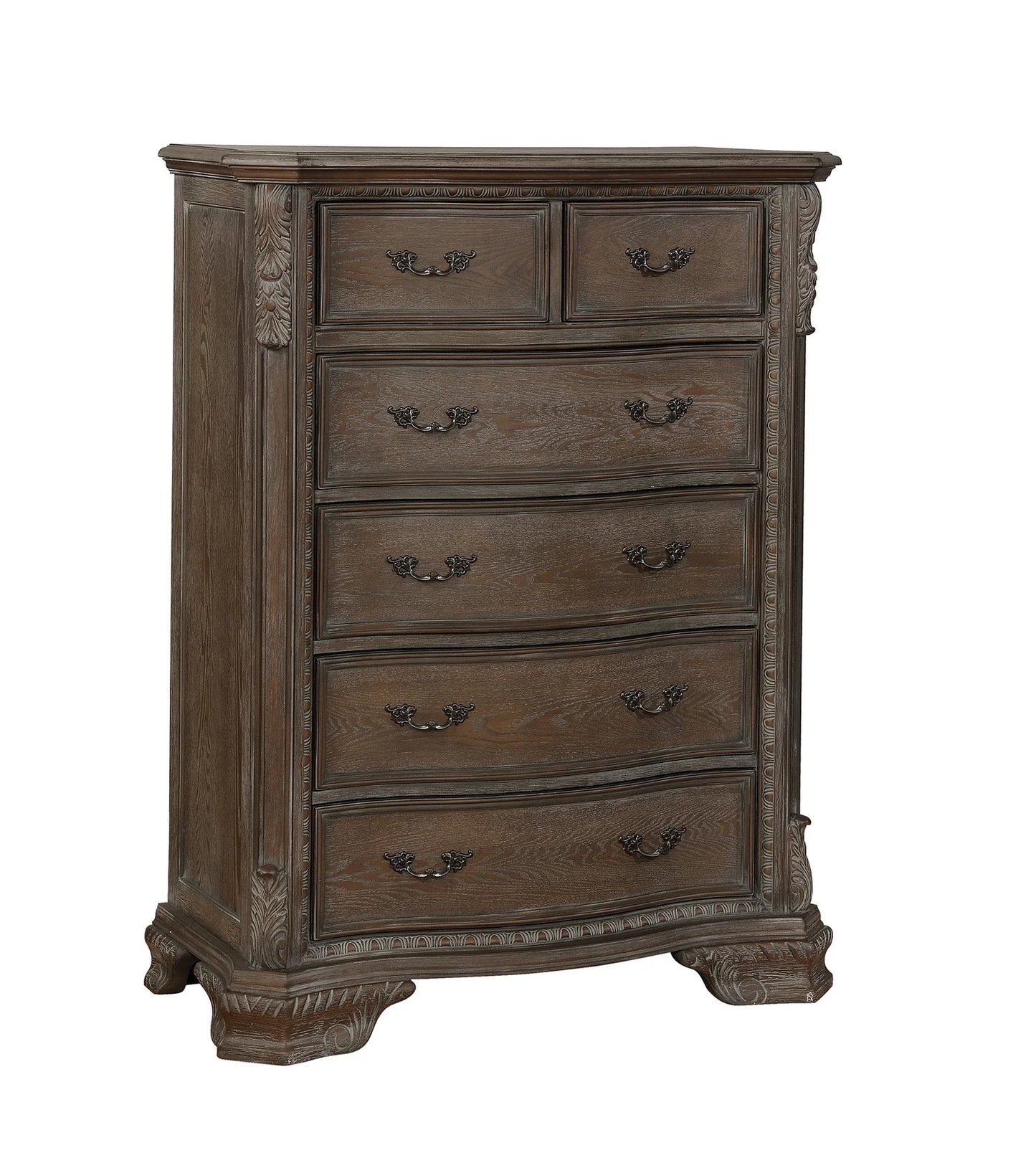 5pcs Sheffield Grey Wood Finish Traditional Style Bedroom Set