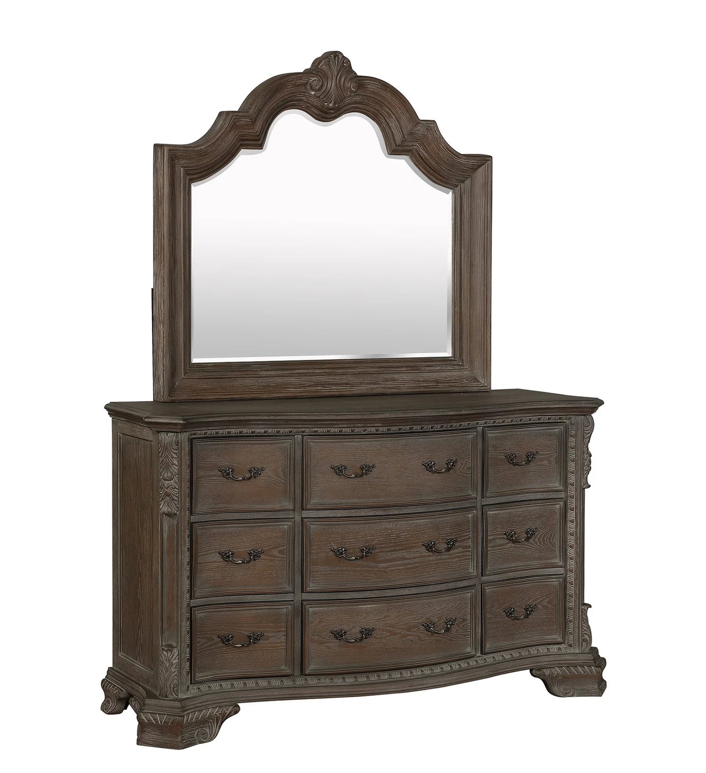 5pcs Sheffield Grey Wood Finish Traditional Style Bedroom Set