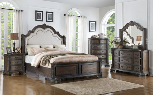5pcs Sheffield Grey Wood Finish Traditional Style Bedroom Set