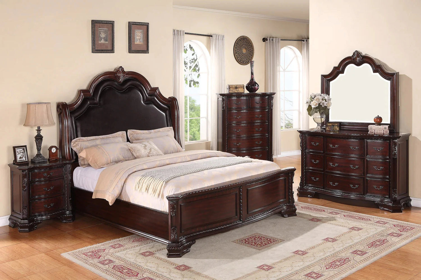 5pcs Sheffield Dark Brown Wood Traditional Style Bedroom Set