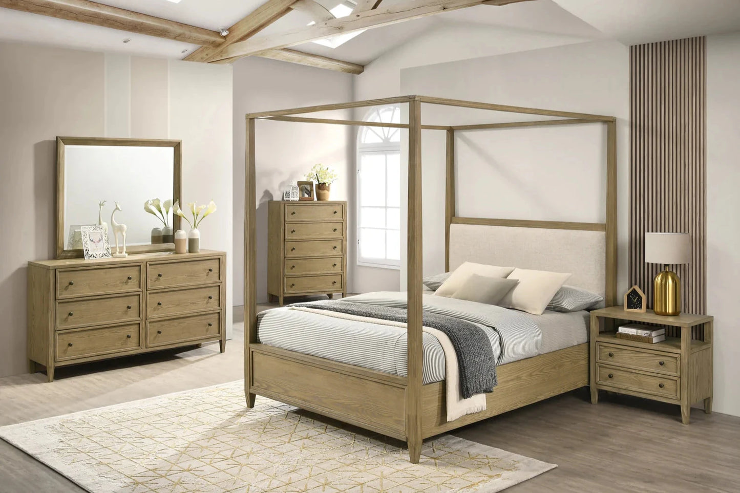 5pcs Sienna Natural Wood Finish Bedroom Set