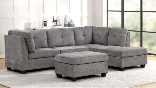 Sienna Grey Fabric Sectional & Ottoman Set