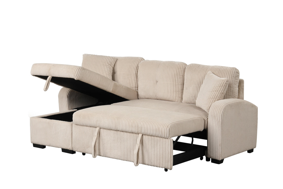 Silvia Beige Reversible Sectional With Pull-Out Bed