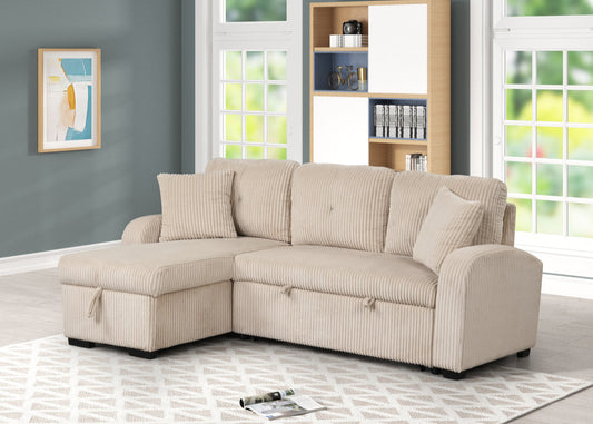 Silvia Beige Reversible Sectional With Pull-Out Bed