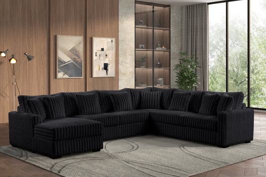 Solana Black Corduroy Fabric Oversized Sectional