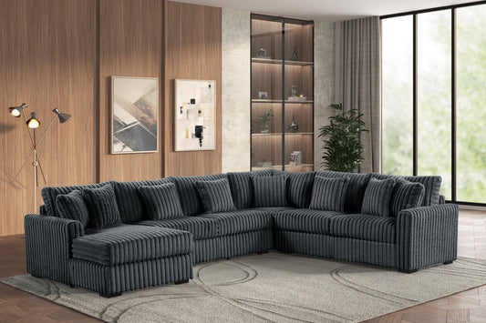 Solana Charcoal Corduroy Fabric Oversized Sectional