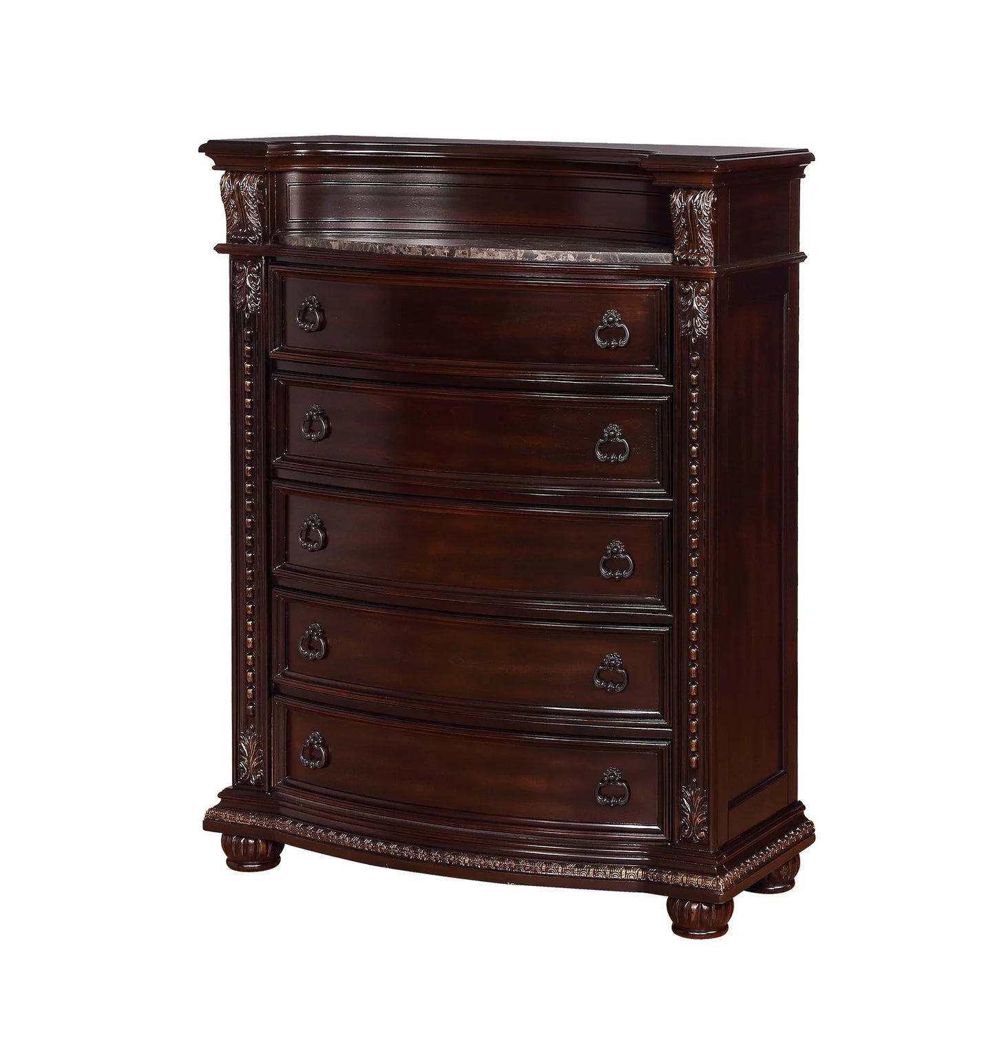 5pcs Stanley Cherry Brown Wood & Marble Bedroom Set
