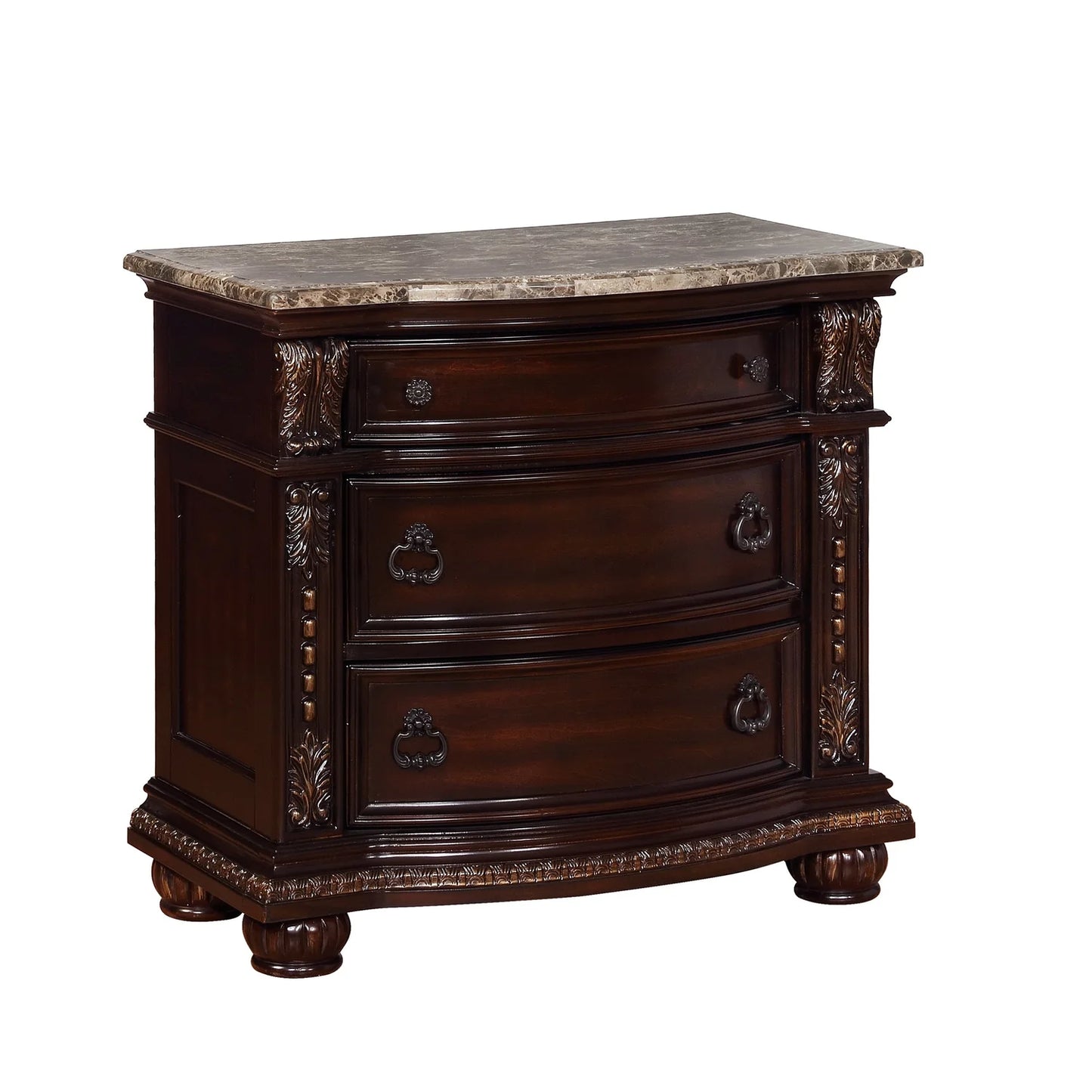 5pcs Stanley Cherry Brown Wood & Marble Bedroom Set
