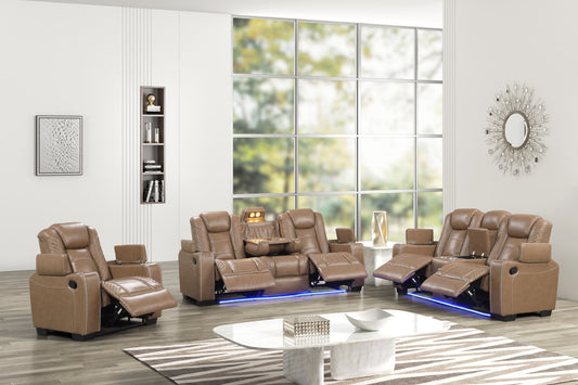 3pcs STEFANO10 Light Brown Leather Gel Reclining Set