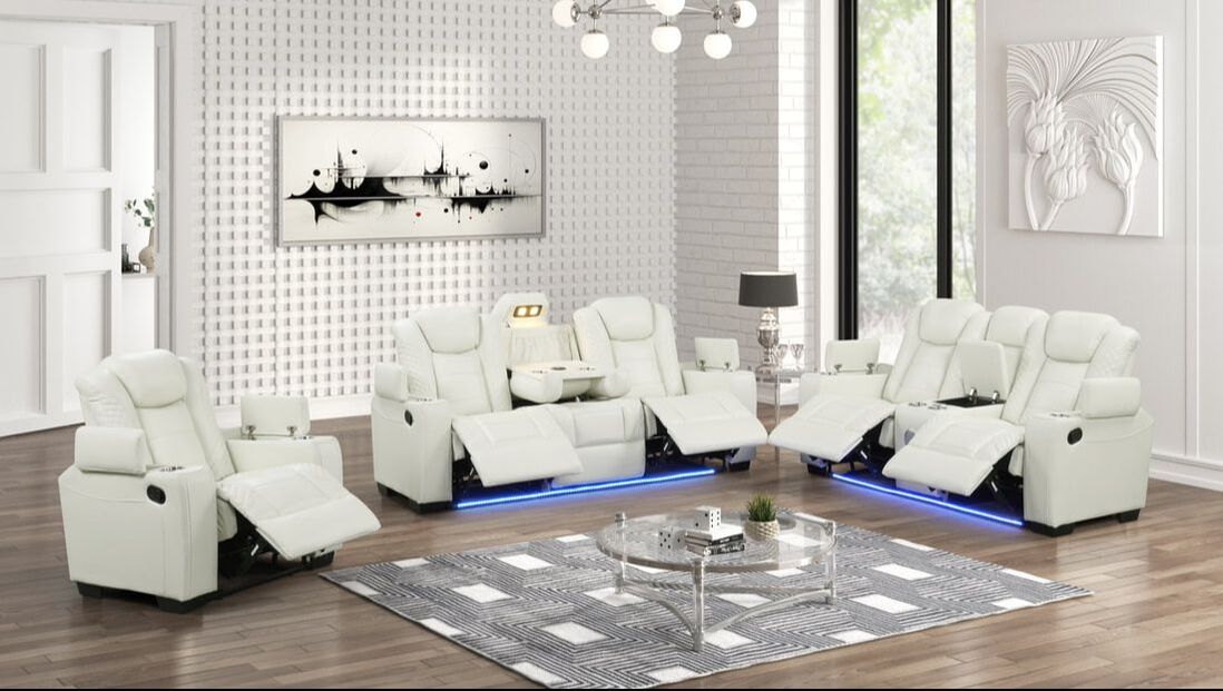 3pcs STEFANO50 White Leather Gel Reclining Set