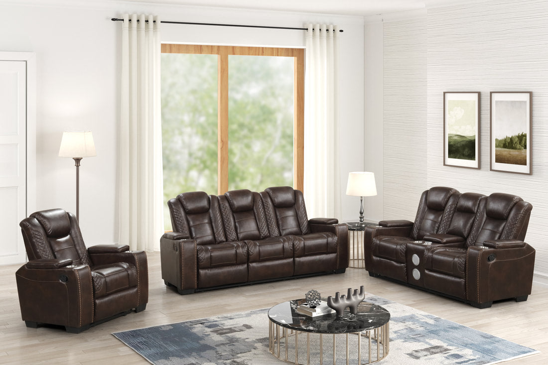3pcs STEFANO30 Brown Leather Gel Reclining Set
