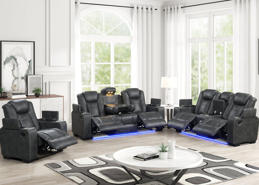 3pcs STEFANO30 Grey Leather Gel Reclining Set