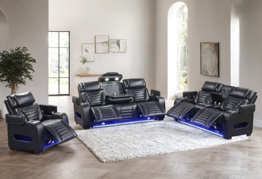 3pcs Tokyo Black Power Reclining Sofa Set