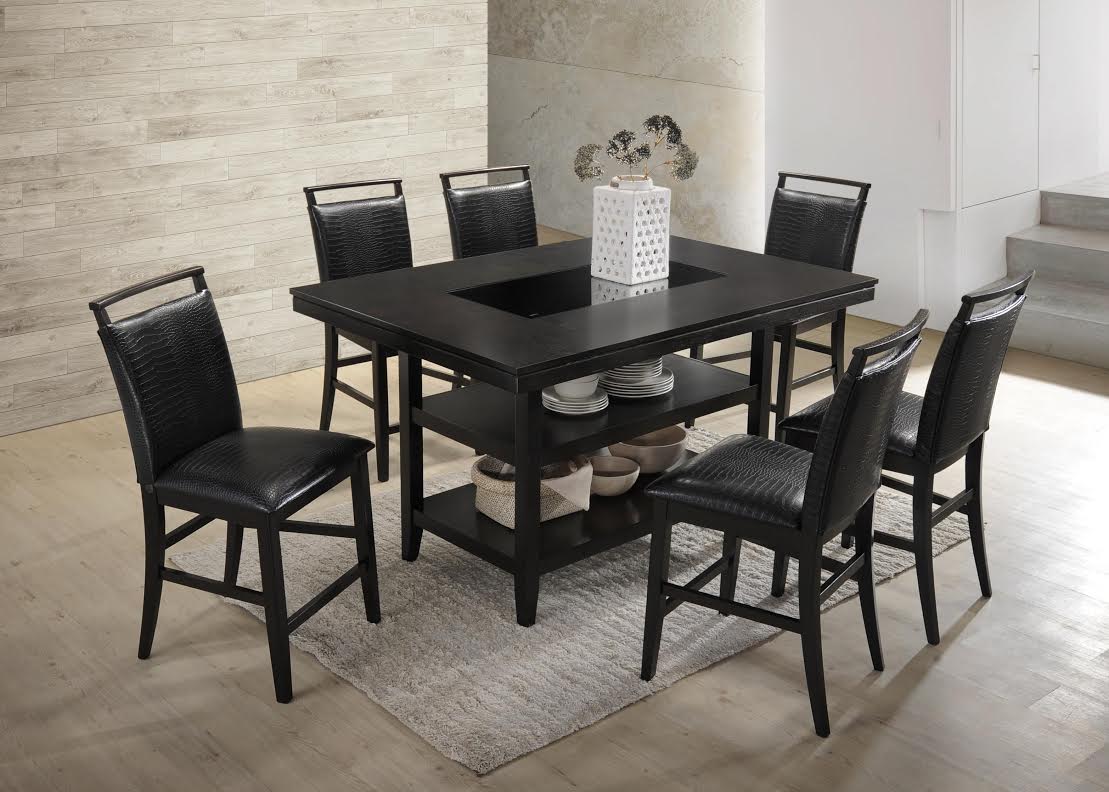 7pcs Tommy Black Counter Height Table Dining Set